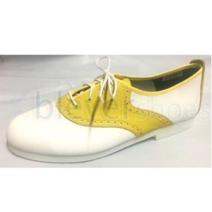 BS7139 Custom Bleyer Saddle in White with Yellow Saddle plus EVA sole and heel (white visible edge)